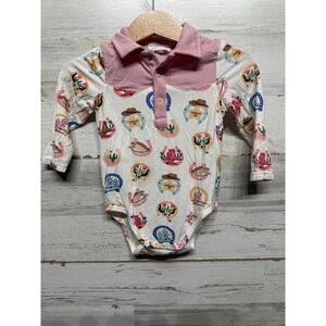 Angel Dear Western Bodysuit Baby 12M Pink White Cowboy Print*Flawed